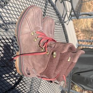 The North Face Burgundy Leather Hiking Boots with Red Laces